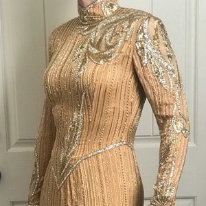 Bob Mackie Champagne Gown '90s gown with silver and gold beading